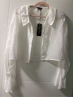 dELiA*s White Sheer Cropped Button-Up Blouse